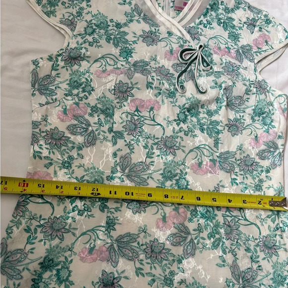 Traditional Chinese Beaded Flower Lace Mesh Embroidery Cheongsam Dress Green XL - Picture 14 of 15